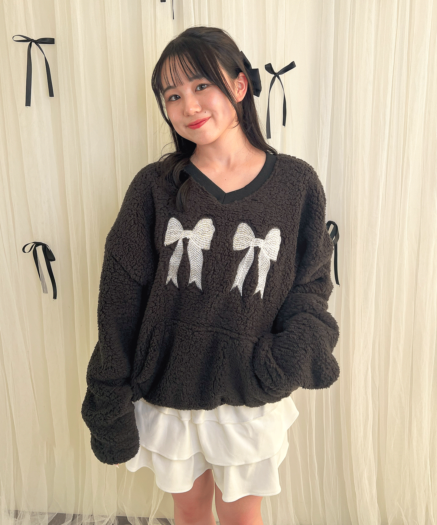 【Official限定価格】リボン刺繡ボアトレーナー